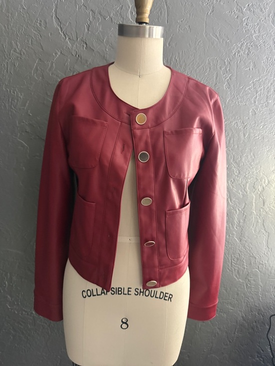 Maeve Jackets & Blazers - Maeve Berry-Red Leather Button-Front Jacket